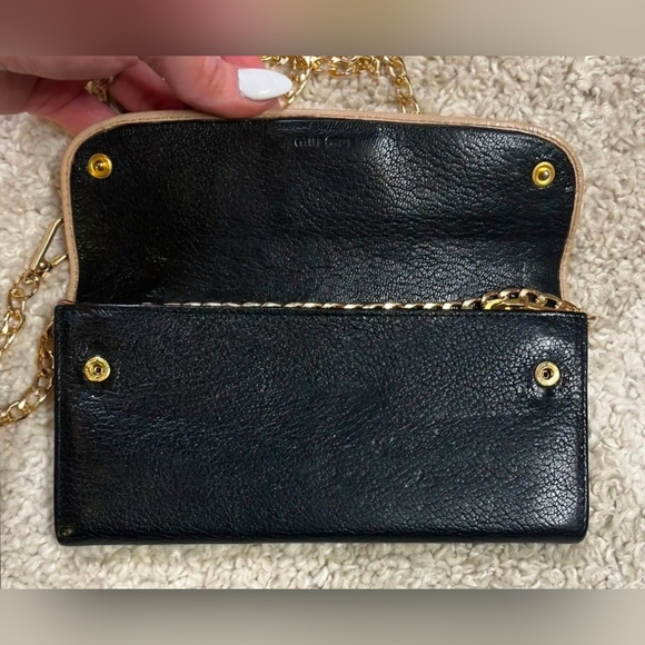 MIU MIU Leather Black and Mauve Long Wallet with Gold Chain - Picture 2 of 7